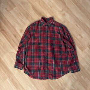 Vintage 90s Lands End Plaid Flannel Shirt | Red Green | Cotton